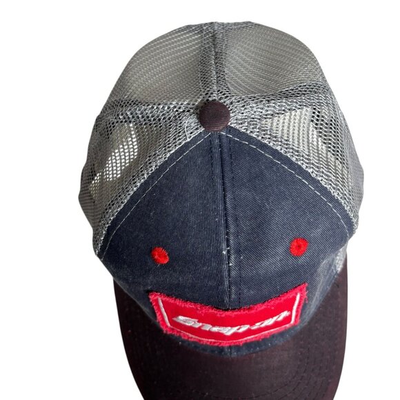 Snap On Denim Mesh Trucker Cap Red Logo Patch Adjustable Back Hat NEW - Picture 5 of 8